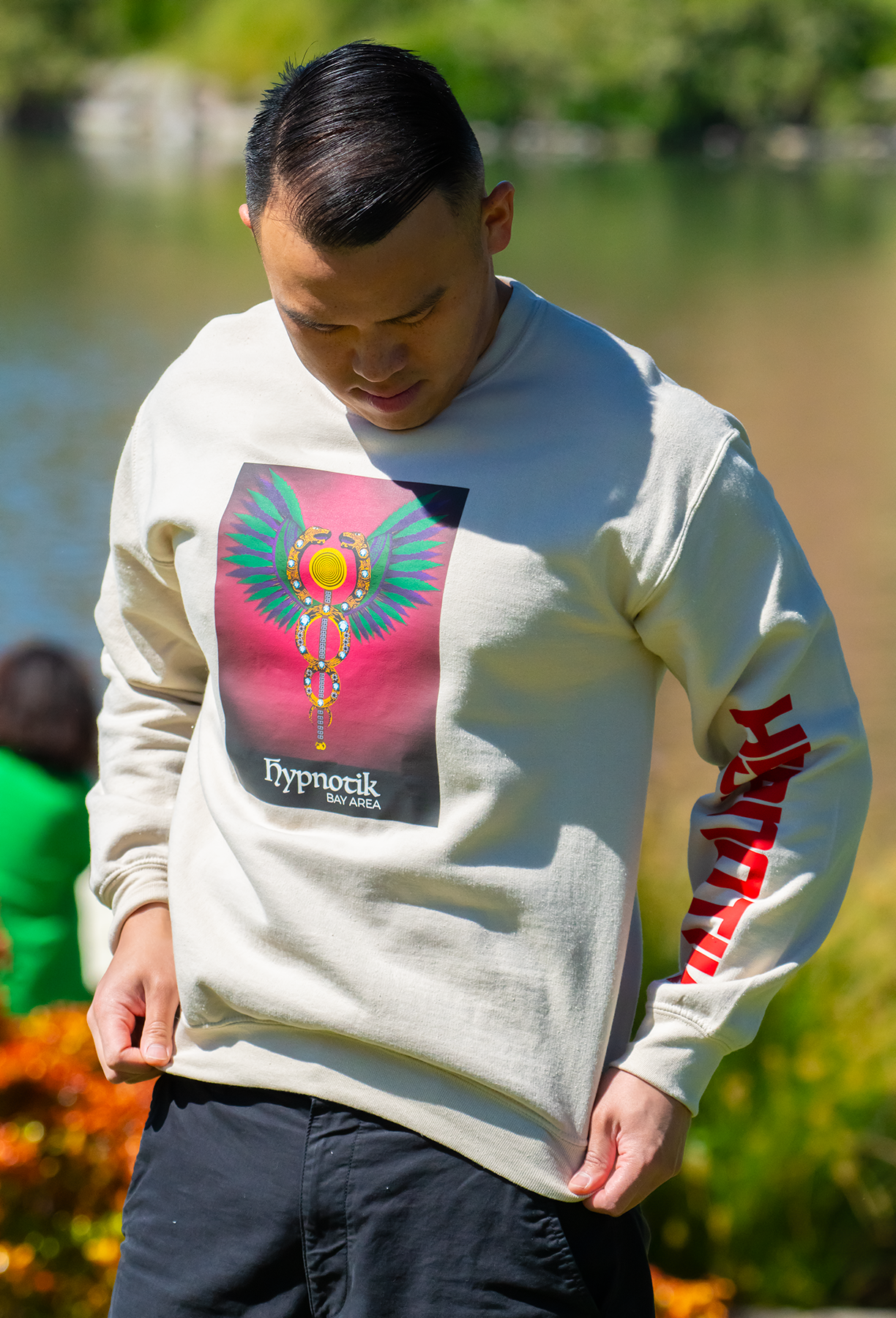 Twin Dragons Crew Neck Sweatshirt -- (Beige; M)