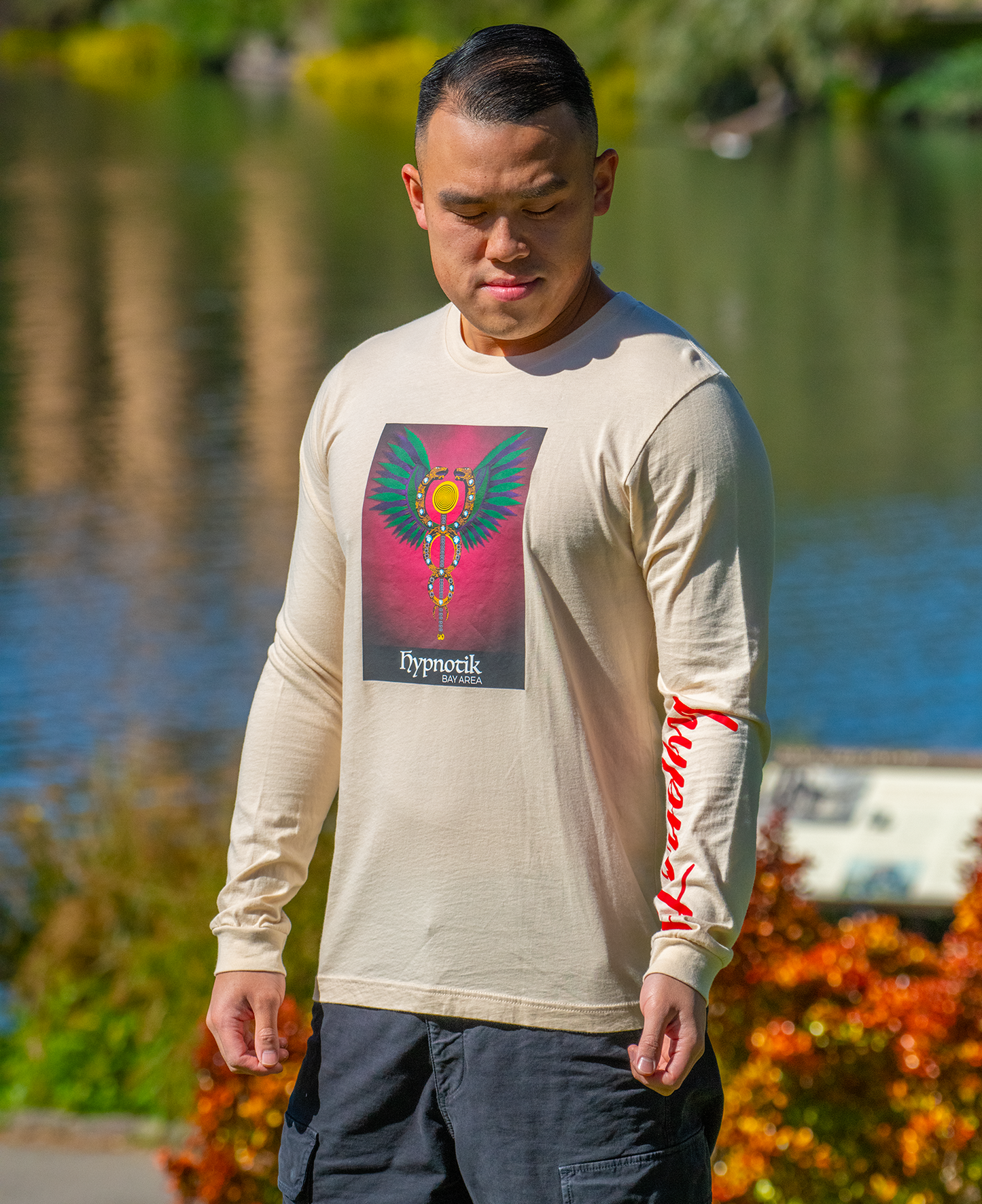 Twin Dragons Long Sleeve Tee -- (Beige; M)
